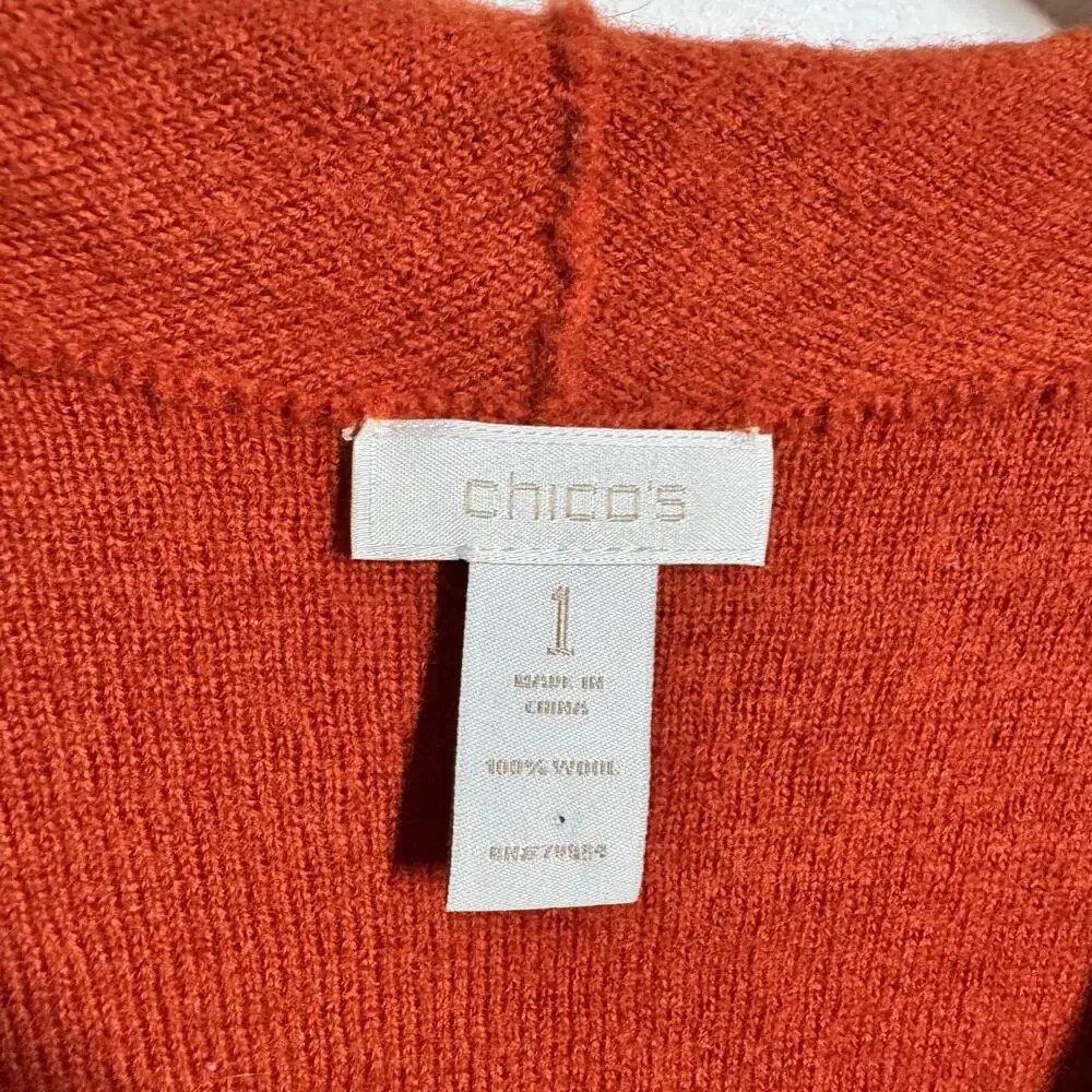 Chico's Wool Cardigan Women 1 US8 Burnt Orange Tailored Fit One Button Boho Cozy